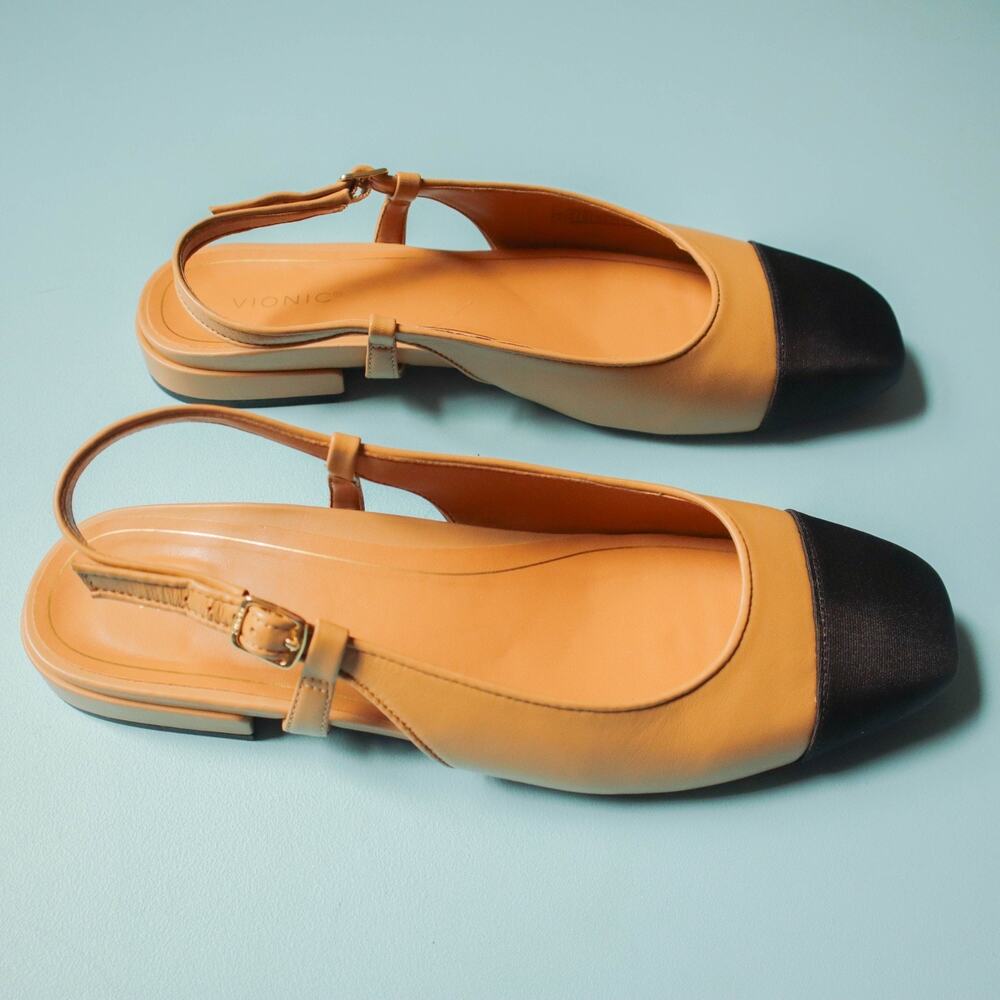 Vionic Petaluma Black Tan Genuine Leather Slingback Comfort Flats Womens 11 - Picture 4 of 8
